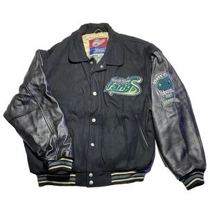 Vintage Letterman jacket size XXL Black River Fangs Hockey State Champions Coat